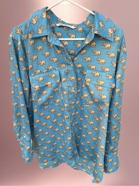 Zara Blue Shirt with Cream Elephant Print